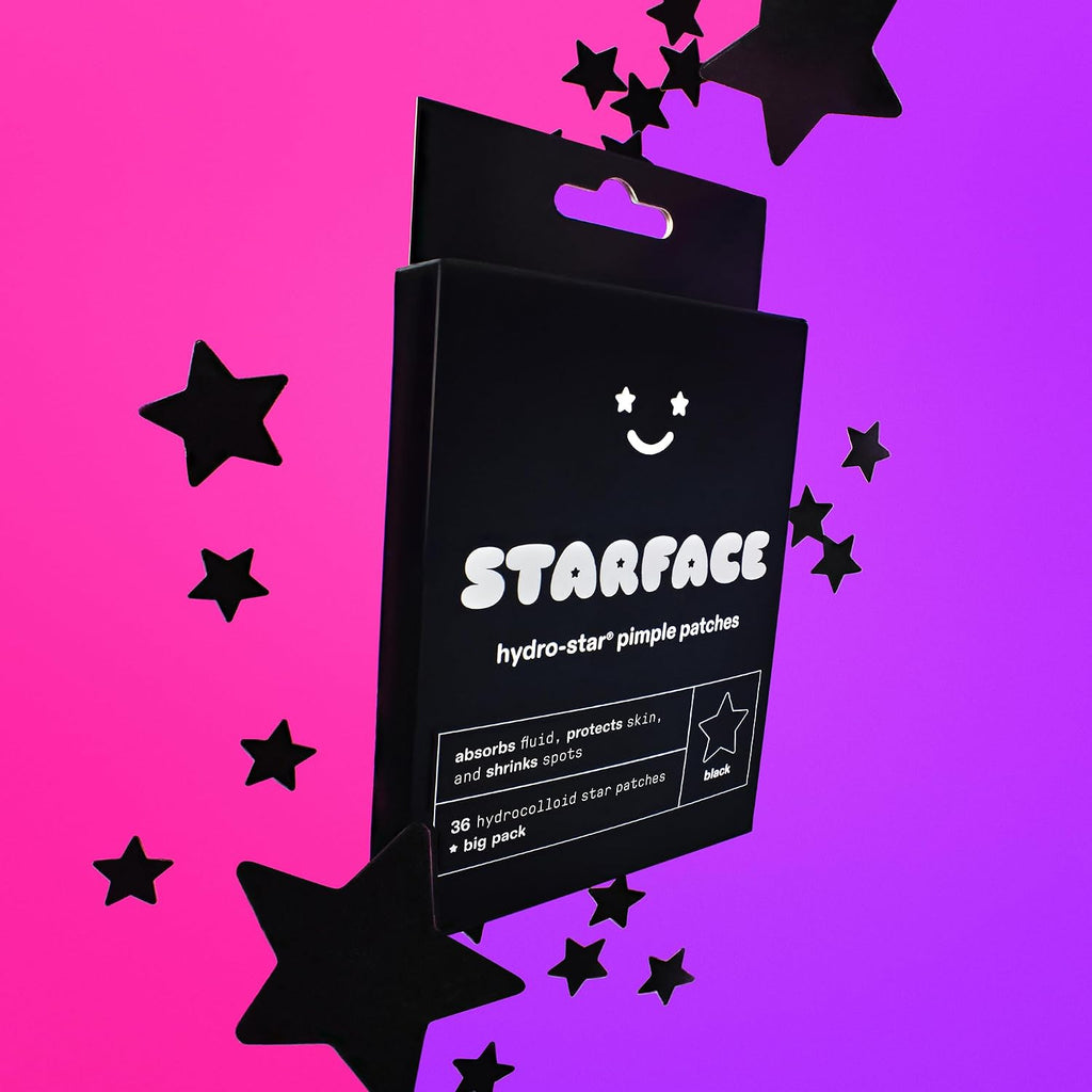 Starface Hydro-Star® Black Hydrocolloid Star-Shaped Pimple Patch, 36 Ct | Dermatologist Tested • Covers & Protects Visible Spots • Absorbs Pimple Gunk • Vegan, Cruelty-Free & Sensitive Skin Safe