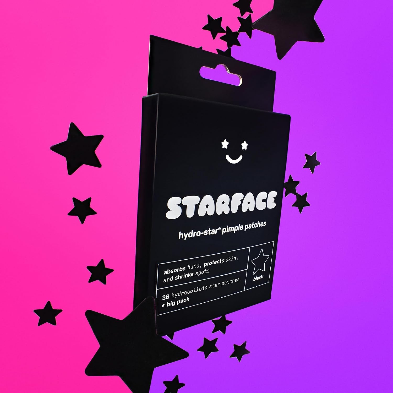 Starface Hydro-Star® Black Hydrocolloid Star-Shaped Pimple Patch, 36 Ct | Dermatologist Tested • Covers & Protects Visible Spots • Absorbs Pimple Gunk • Vegan, Cruelty-Free & Sensitive Skin Safe