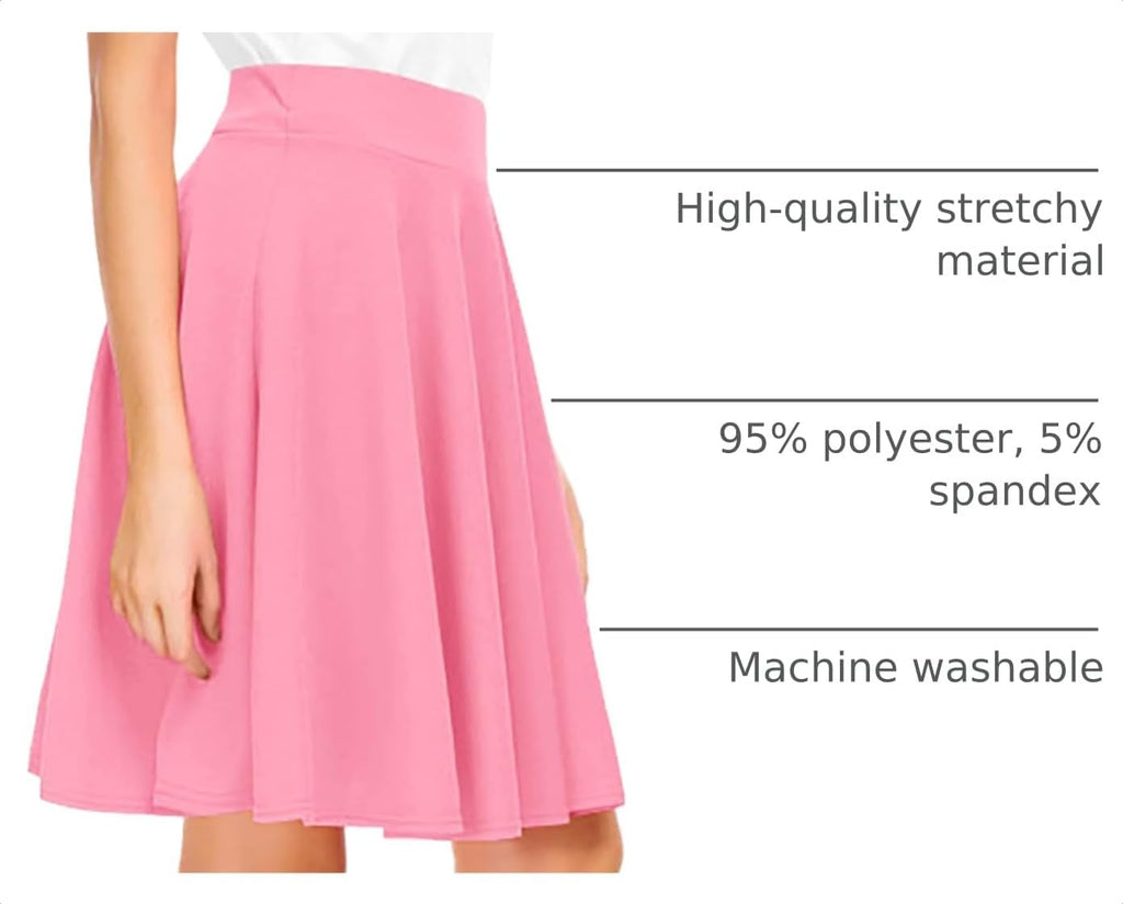 Women'S Basic Midi Skirt Versatile Stretchy Flared Casual High Waisted Skirt