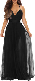 Womens Sexy Deep V Neck Split Cocktail Formal Prom Maxi Dress | Sleeveless Bridesmaid Wedding Guest Party Adjustable Spaghetti Strap