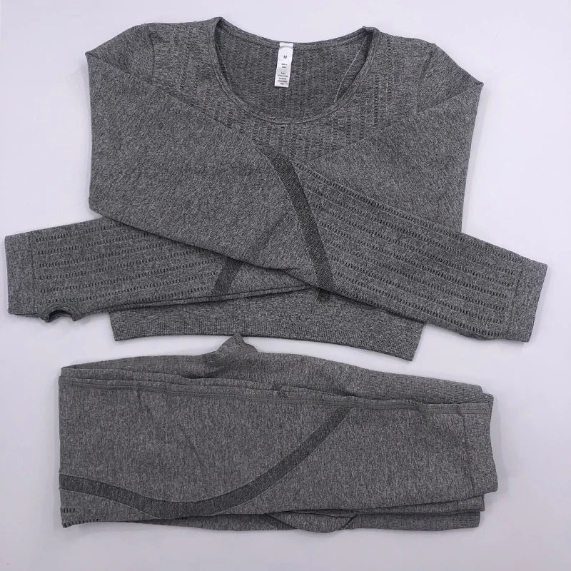 2021 New Active Wear Sets Women Workout Clothes Gym Wear Tracksuits Yoga Jogging Track Outfit Legging Long Sleeves Shirts Suits