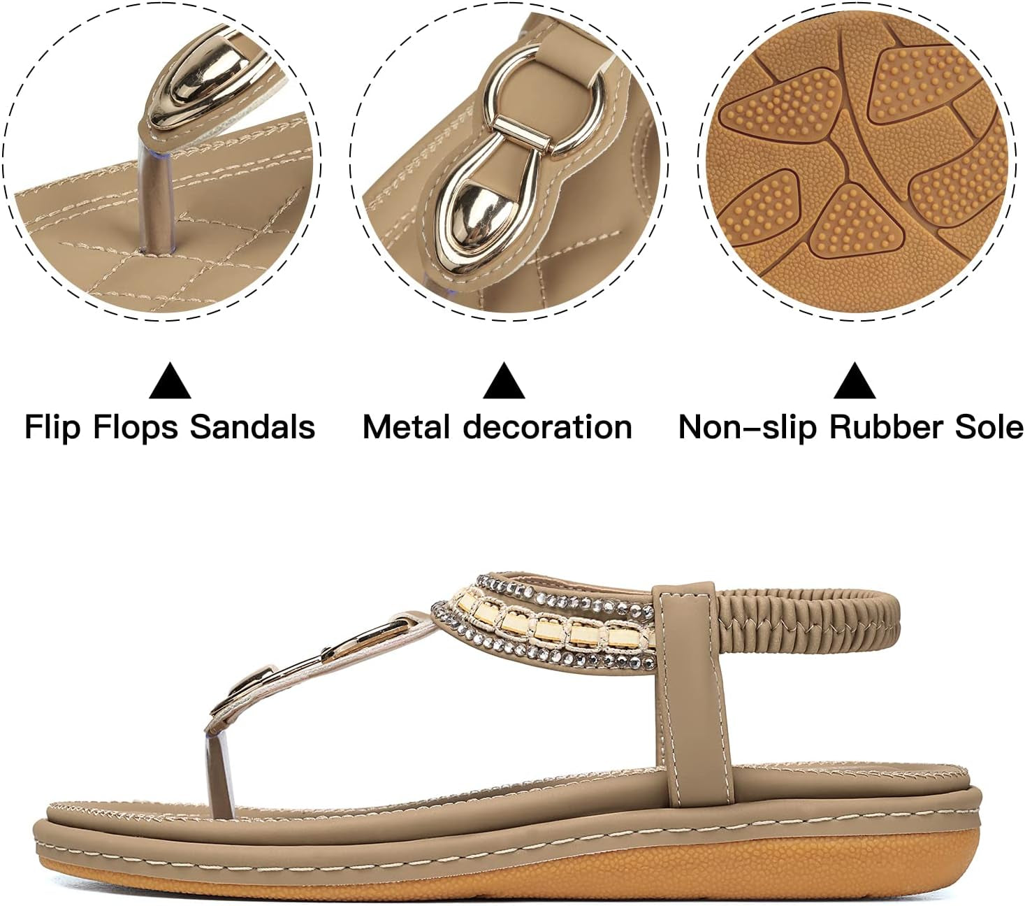 Flat Sandals for Women Dressy: Comfortable Thong Slip on Sandal | Elastic Ankle Strap Bohemian Women'S Flats Shoes - Summer Comfort Flip Flops Open Toe Orthopedic for Walking Casual