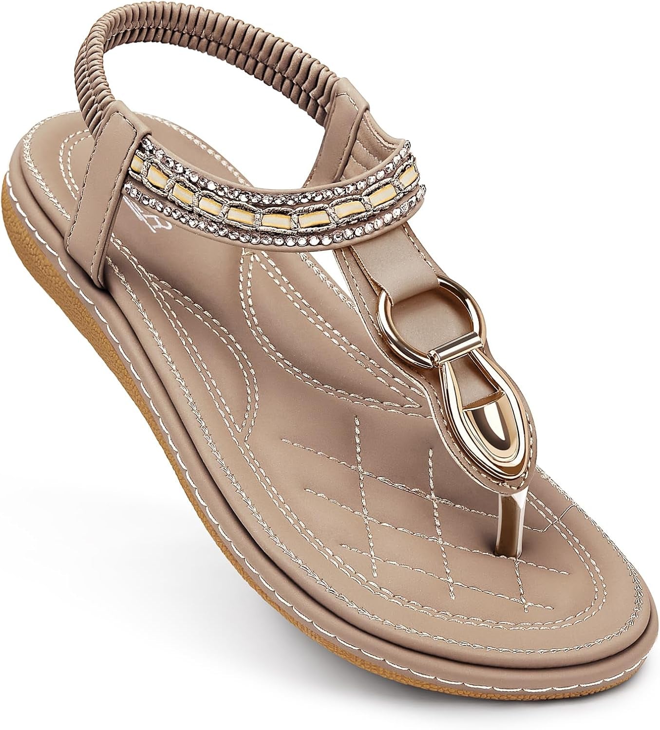 Flat Sandals for Women Dressy: Comfortable Thong Slip on Sandal | Elastic Ankle Strap Bohemian Women'S Flats Shoes - Summer Comfort Flip Flops Open Toe Orthopedic for Walking Casual