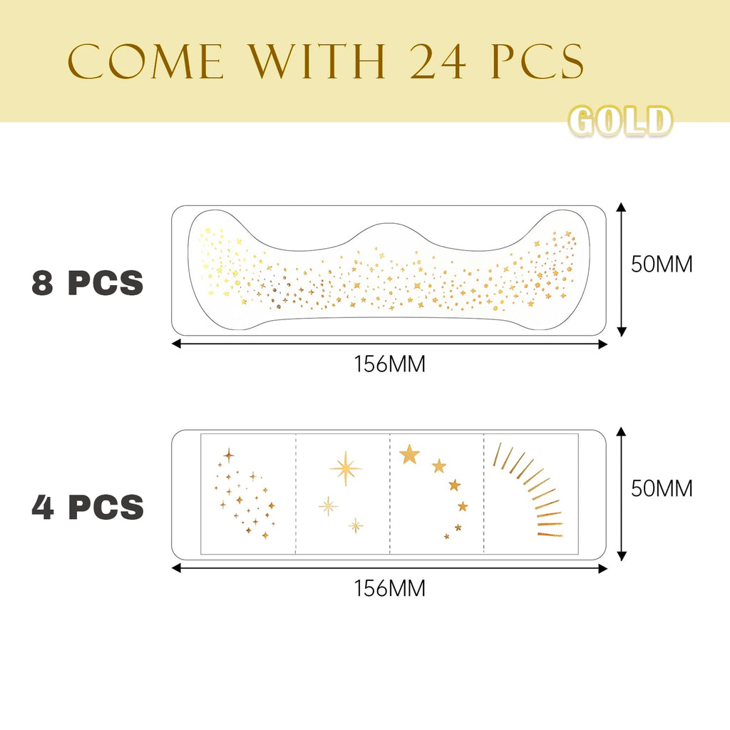 Glitter Freckles, 24PCS Glitter Freckles Face Tattoo, Sparkle Freckles for Women, Waterproof Gold Temporary Face Tattoos Glitter Glow up Patches Makeup Patches Mardi Gras Festival (Gold)