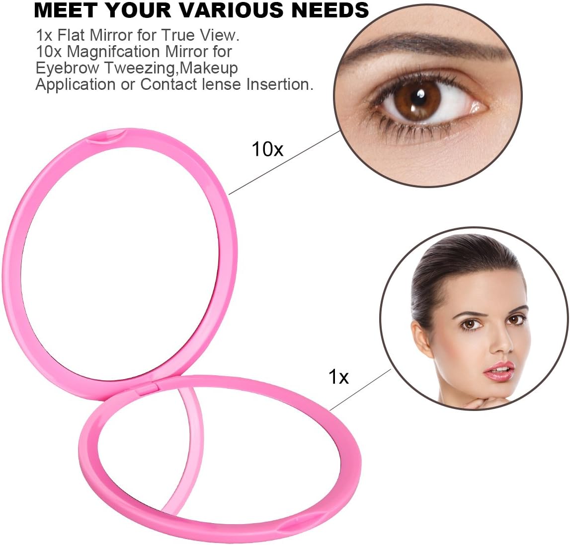 Magnifying Compact Cosmetic Mirror Elegant Compact Pocket Makeup Mirror, Handheld Travel Makeup Mirror with Powerful 10X Magnification and 1X True View Mirror for Travel or Your Purse