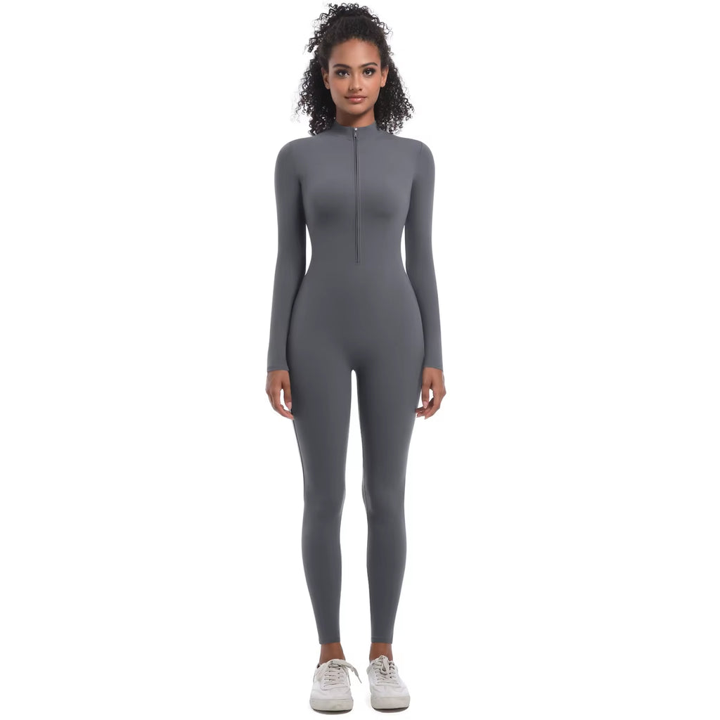 Women Autumn Winter Warm Zip Bodysuit Activewear Jumpsuit of the Nylon Spandex Workout Fitness Gym Wear