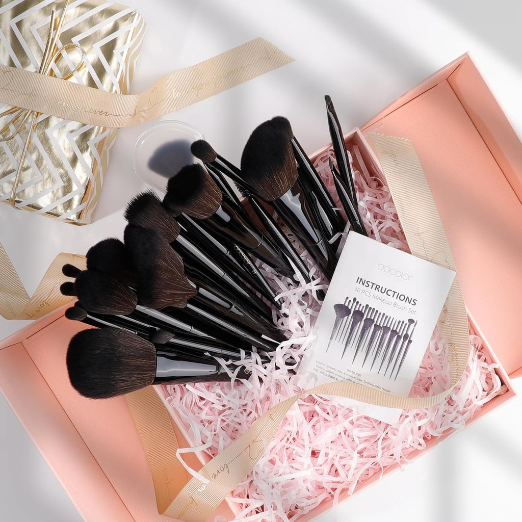 Makeup Brushes Set Professional 30Pcs Obsidian Makeup Brushes Premium Synthetic Powder Kabuki Foundation Contour Blush Concealer Eye Shadow Blending Eyeliner Crease Eyebrow Make up Brush Kit
