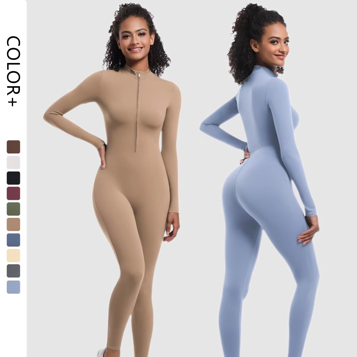 Women Autumn Winter Warm Zip Bodysuit Activewear Jumpsuit of the Nylon Spandex Workout Fitness Gym Wear