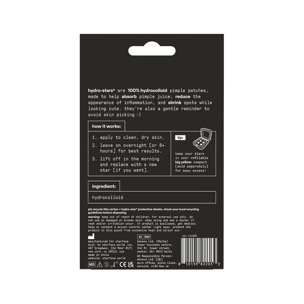 Starface Hydro-Star® Black Hydrocolloid Star-Shaped Pimple Patch, 36 Ct | Dermatologist Tested • Covers & Protects Visible Spots • Absorbs Pimple Gunk • Vegan, Cruelty-Free & Sensitive Skin Safe