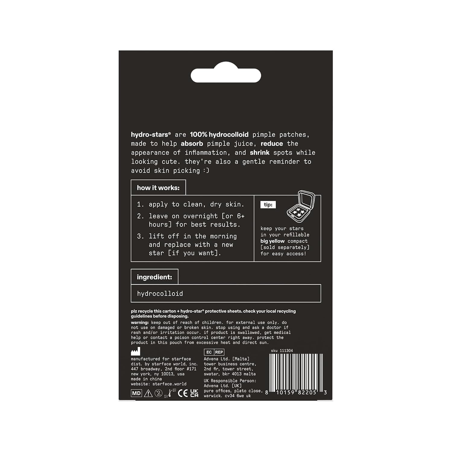 Starface Hydro-Star® Black Hydrocolloid Star-Shaped Pimple Patch, 36 Ct | Dermatologist Tested • Covers & Protects Visible Spots • Absorbs Pimple Gunk • Vegan, Cruelty-Free & Sensitive Skin Safe