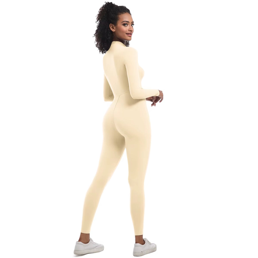 Women Autumn Winter Warm Zip Bodysuit Activewear Jumpsuit of the Nylon Spandex Workout Fitness Gym Wear