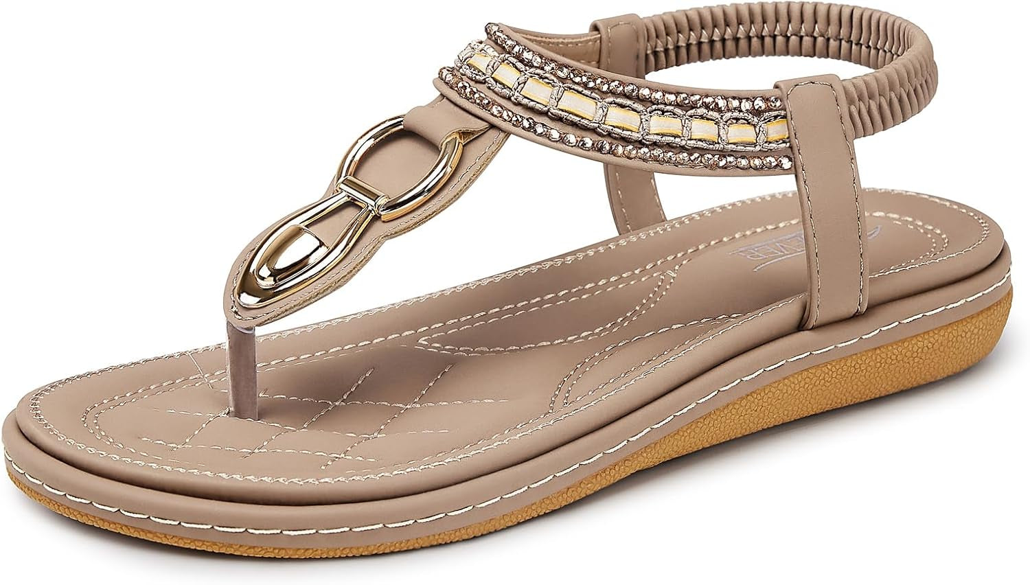 Flat Sandals for Women Dressy: Comfortable Thong Slip on Sandal | Elastic Ankle Strap Bohemian Women'S Flats Shoes - Summer Comfort Flip Flops Open Toe Orthopedic for Walking Casual