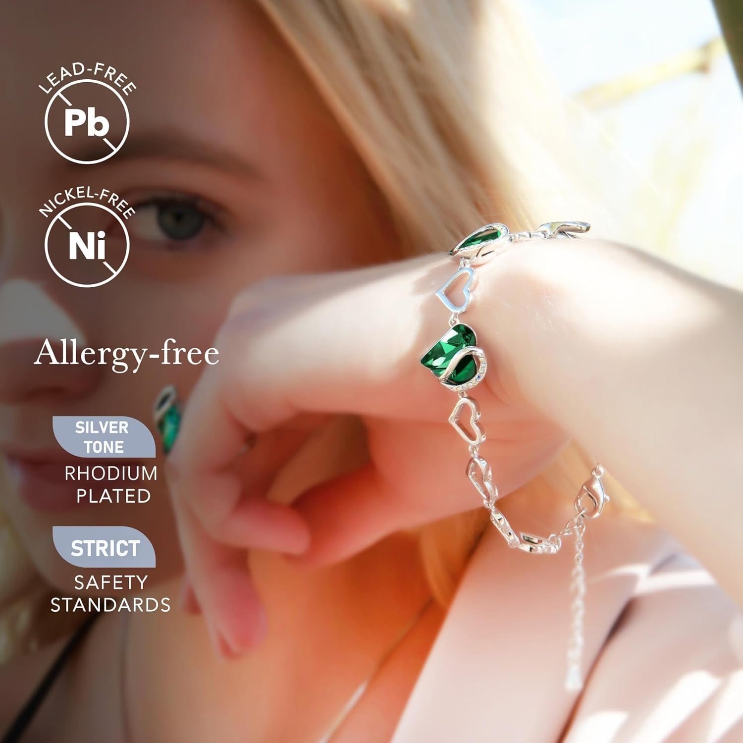 Infinity Love Heart Gift Bracelet for Women, Birthstone or Healing Stone Crystal, Silver Tone Birthday Jewelry for Her, Mom, and Wife, 7-Inch Chain and 2-Inch Extender