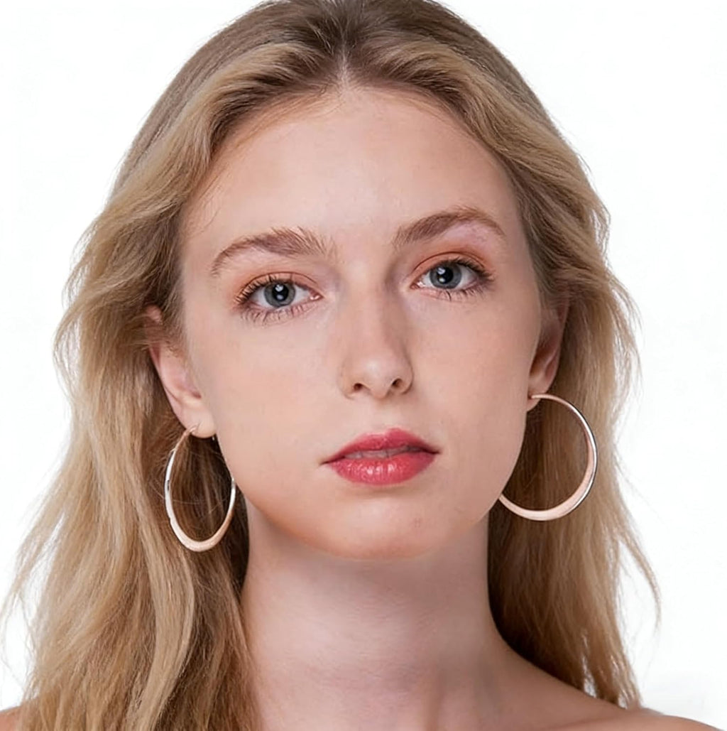Rose Gold Hoop Earrings for Women, Fashion round Lightweight Hoops Earrings Gift White Gold Rose Gold Plated 40Mm - 50Mm - 60Mm
