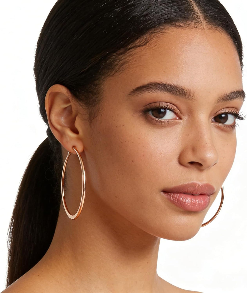 Rose Gold Hoop Earrings for Women, Fashion round Lightweight Hoops Earrings Gift White Gold Rose Gold Plated 40Mm - 50Mm - 60Mm