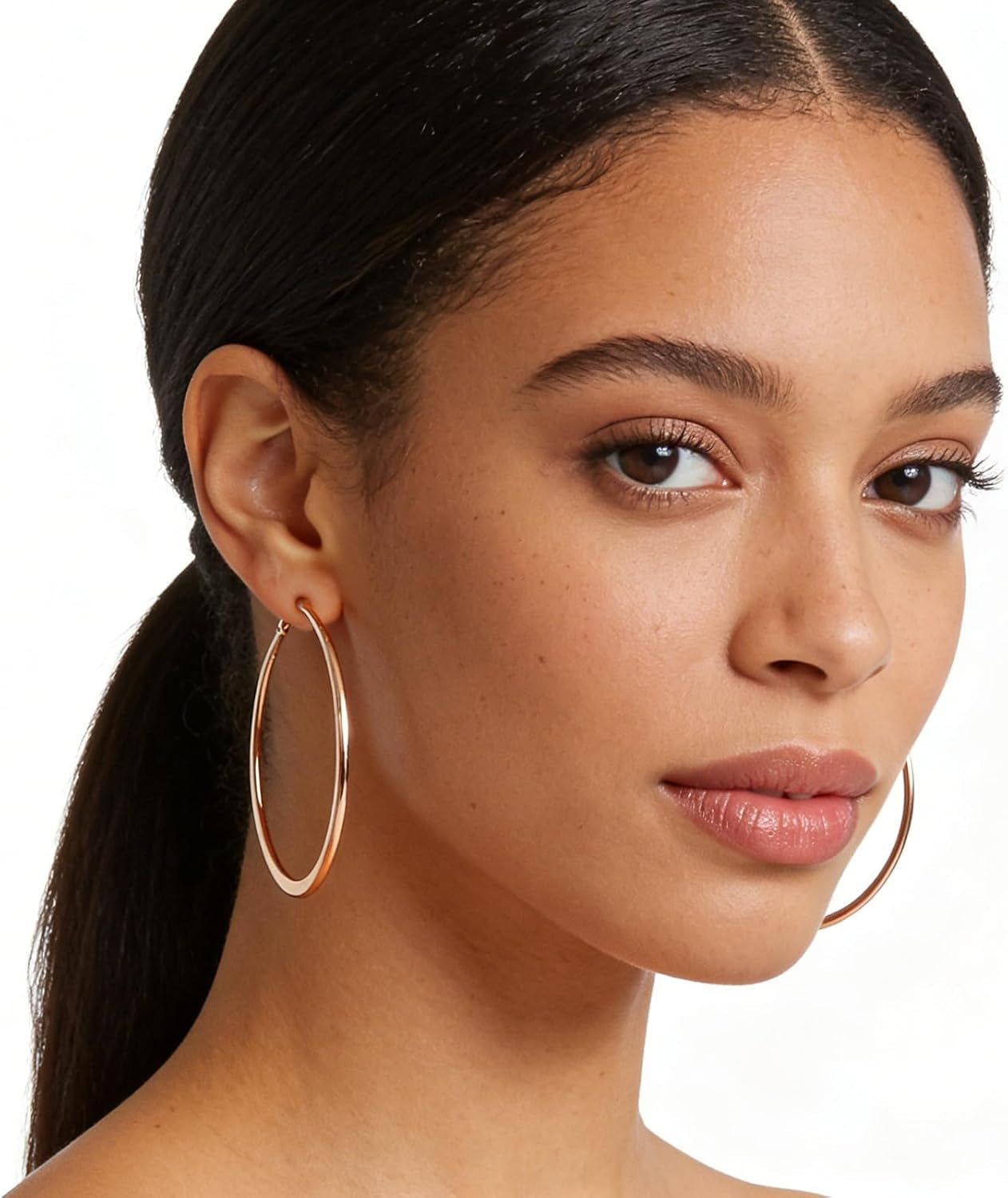 Rose Gold Hoop Earrings for Women, Fashion round Lightweight Hoops Earrings Gift White Gold Rose Gold Plated 40Mm - 50Mm - 60Mm