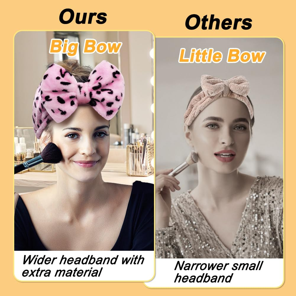 Women Fashion Lovely Soft Carol Fleece Bowknot Bow Makeup Cosmetic Shower Elastic Hair Band Hairlace Headband (Pink) | Washable Coral Fleece, Wide Elastic Hair Band, Stretches to 12.5 In, Removable Bow, Holds Hair Back for Face Masks, Shower