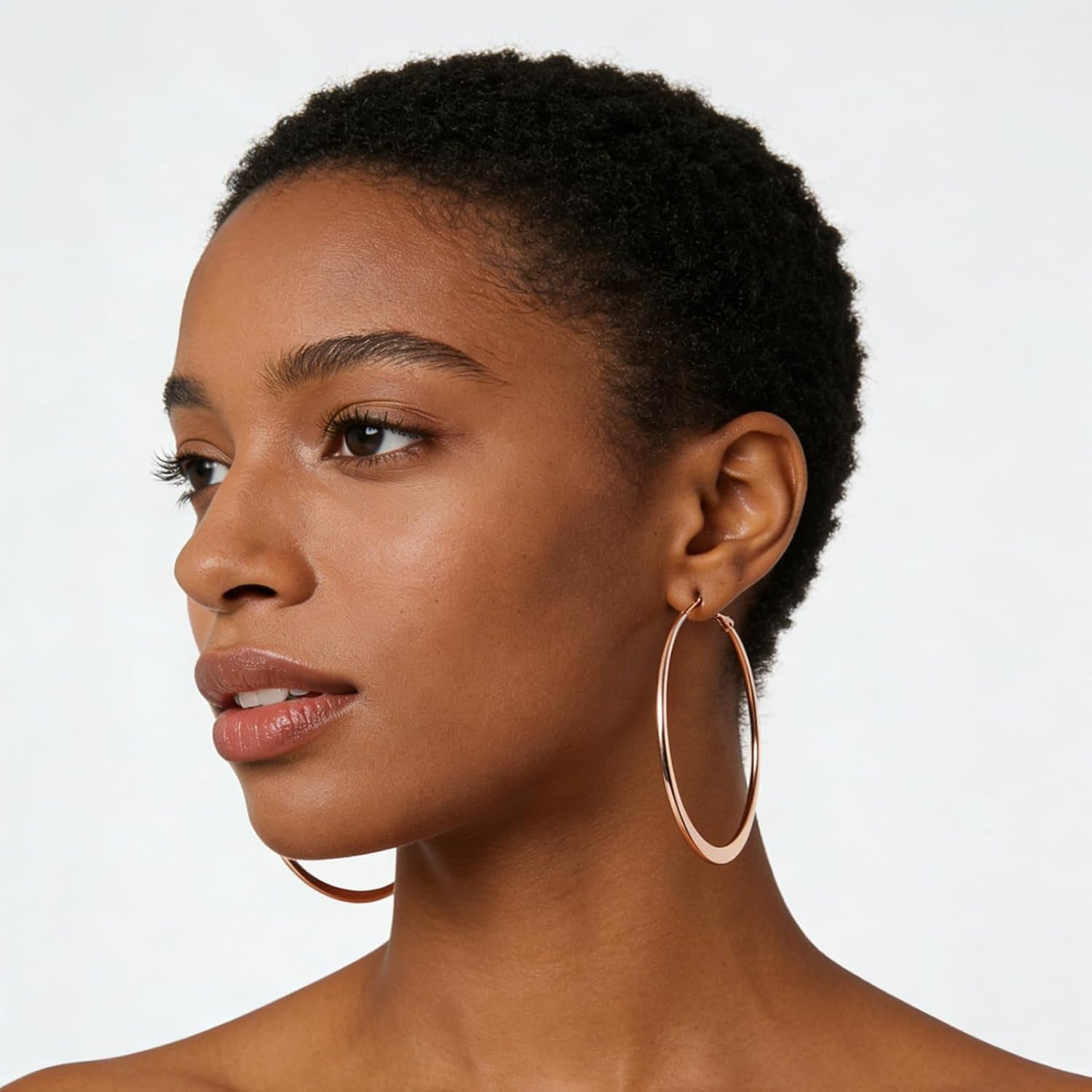 Rose Gold Hoop Earrings for Women, Fashion round Lightweight Hoops Earrings Gift White Gold Rose Gold Plated 40Mm - 50Mm - 60Mm